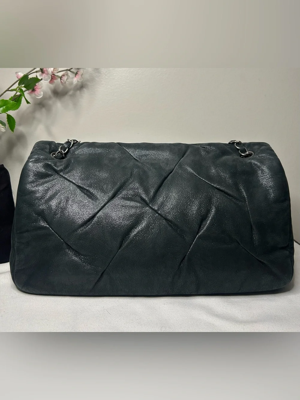 CHANEL Iridescent Calfskin Glint Large Flap Bag Charcoal Dark Grey